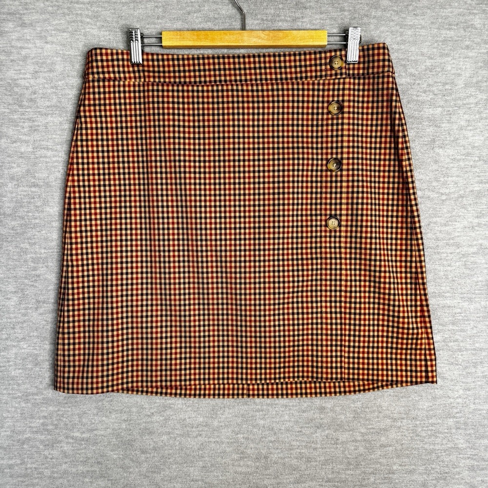 Loft Skirt Womens Size 12 Brown Plaid Lined Side‎ Button Academia Fall Autumn